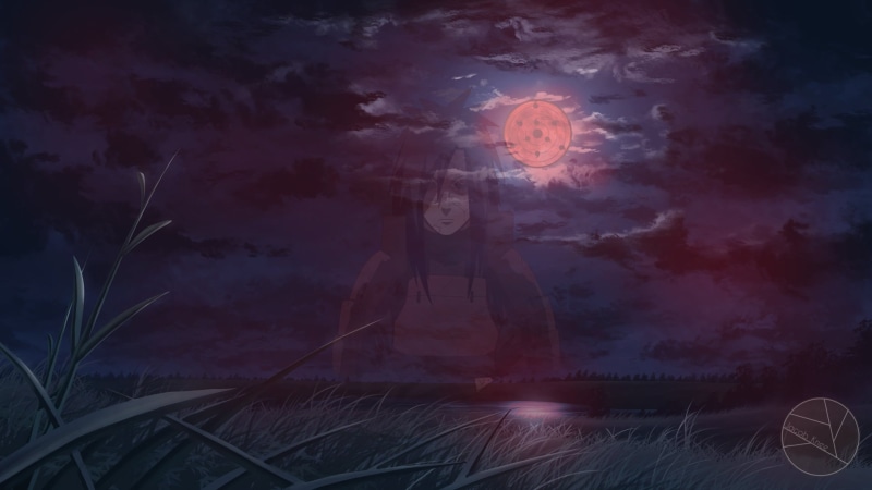 composite image, standing, nature, red, digital composite, full length, real people, night, Naruto Shippuuden, 1080P, outdoors, moon, scene, clock, sky