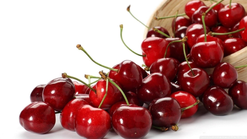 close-up, raw food, large group of objects, white background, freshness, fruit, berry fruit, wellbeing, plant stem, 1080P, cherries, studio shot, still life