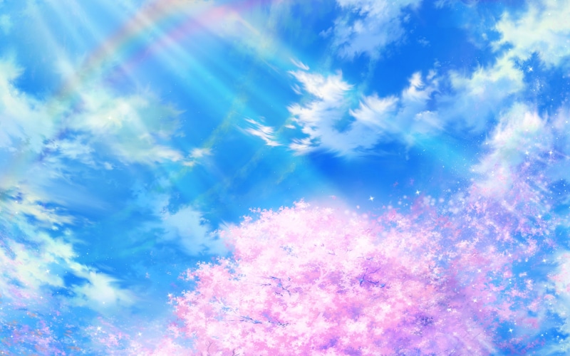 Sky, Rainbow, 4K, Sakura Blossom, Anime, Original, Spring, Cloud