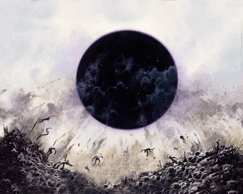 close-up, astronomy, sky, geometric shape, black, hole, damnation, Magic: The Gathering, day, abandoned, digital, 720P, metal, cloud - sky
