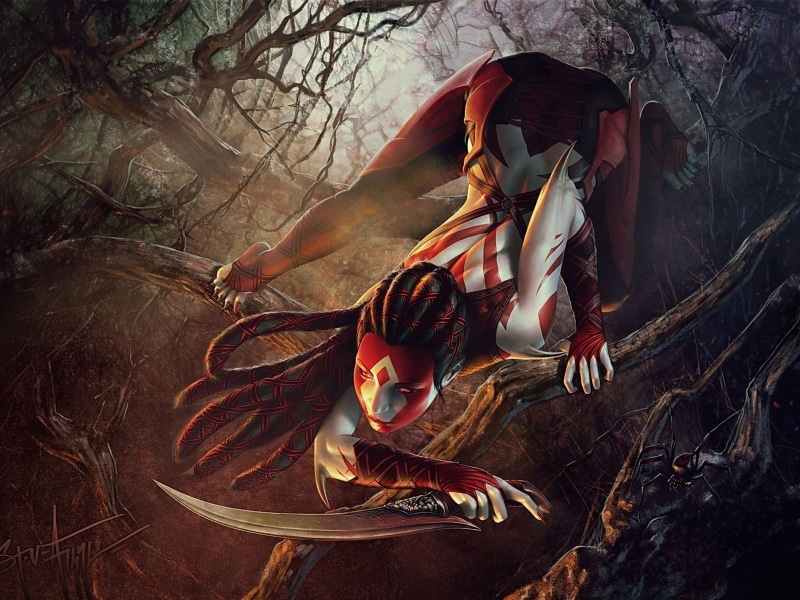 nature, land, forest, clothing, plant, knife, adult, fantasy art, leisure activity, Magic: The Gathering, one person, 720P, young adult, tree, dress, full length