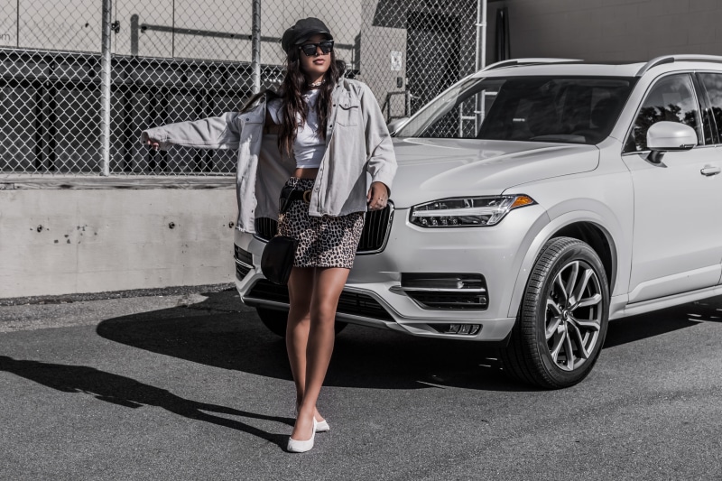 female, standing, front view, people, clothing, person, mode of transportation, young adult, young women, real people, car, beautiful woman, motor vehicle
