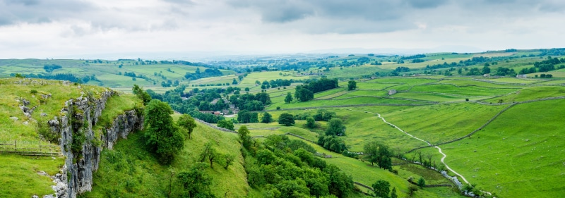 distance, cove, scenic, green, view, valley, rural Scene, 8K, scenics - nature, stream, rock, britain, british, europe, countryside, malham, uk, vineyard