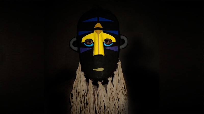 cover art, eyes, yellow, 1080P, album covers, SBTRKT, artwork, mask, simple background
