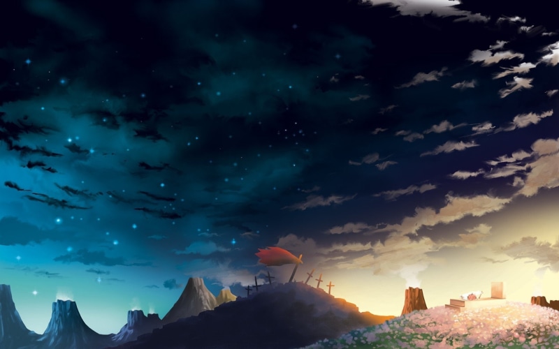 Grave, 1080P, Landscape, Sky, Tengen Toppa Gurren Lagann, Anime, Hill