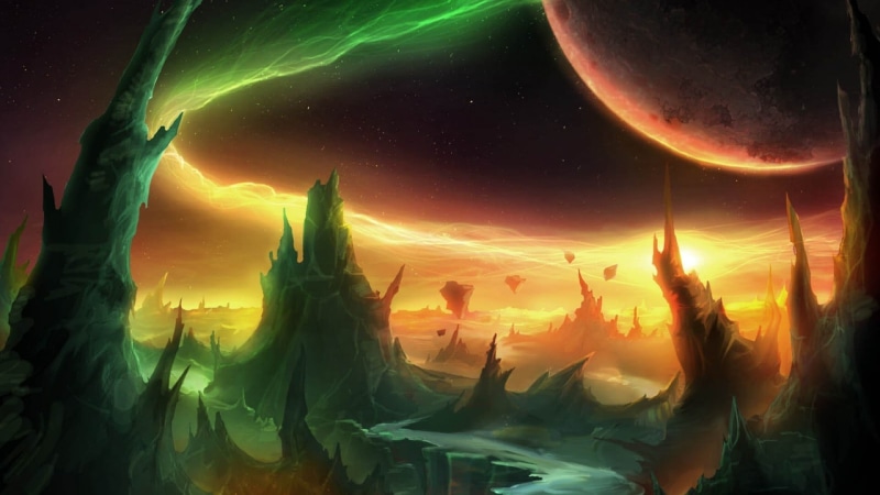 space, mountains, scenics - nature, Outland, World of Warcraft, video games, low angle view, cloud - sky, astronomy, built structure, star - space