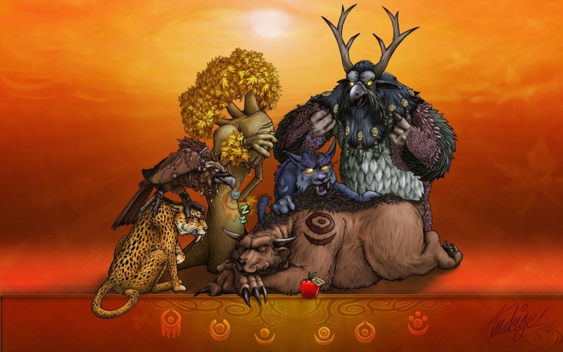 illustration, animal wildlife, druids, celebration, decoration, art and craft, World of Warcraft, nature, domestic animals, no people, sunset, 2K, video games