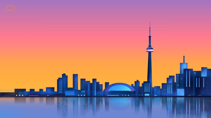 skyscraper, city, Toronto, water, no people, outdoors, architecture, illustration, 2K, minimalism, sky, cityscape, modern, waterfront, spire, urban skyline