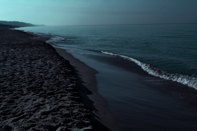 overcast, beach, sea, aquatic sport, scenics - nature, iceland, sky, land, black, water, outdoors, tranquil scene, horizon over water, waves, wave, motion