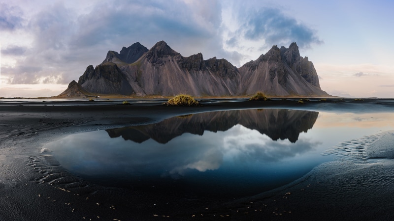 mountains, sand, Iceland, Vestrahorn, water, landscape, 1080P