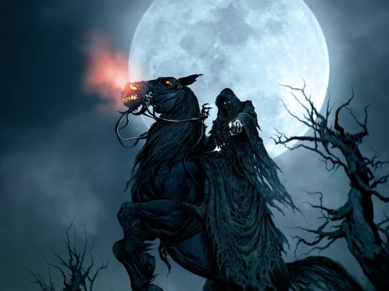 death, moon, hd, grim, dark, fantasy, horse, reaper, 720P, halloween