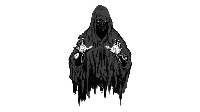 1080P, Grim Reaper, obscured face, reaper, cut out, black color, one person, horror, black, illustration, indoors, leisure activity, disguise, front view