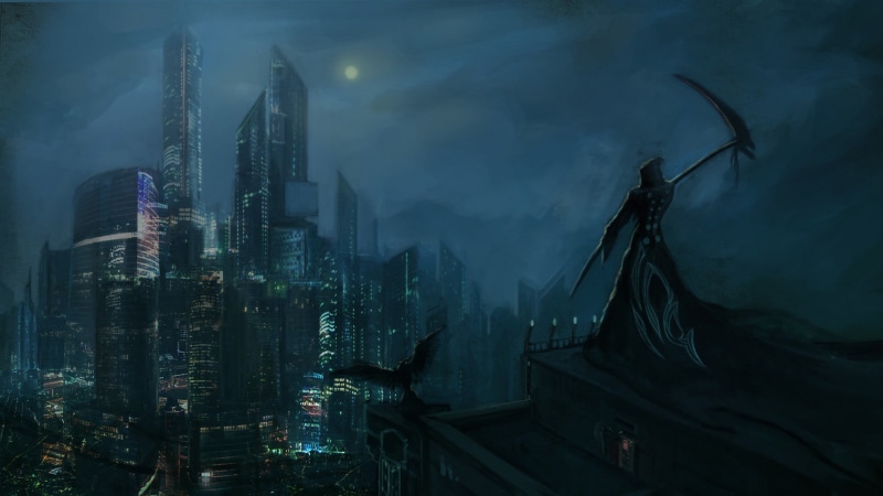 dusk, skyscraper, light - Natural Phenomenon, outdoors, grim, no People, modern, travel, horror, fantasy art, water, illustration, nature, urban Skyline