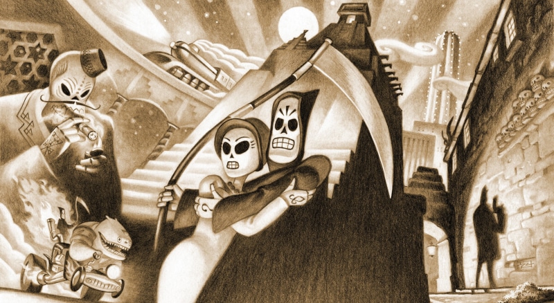 architecture, the past, artwork, travel, creativity, finance, craft, bag, no people, Manuel Calavera, Grim Fandango, currency, black, video games, 4K