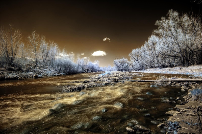 colorado, tree, HDR, ice, Colorado Springs, Infrared, body, surrounded, IR, snow, frost, landscape, photography, winter, body of water, nature, season