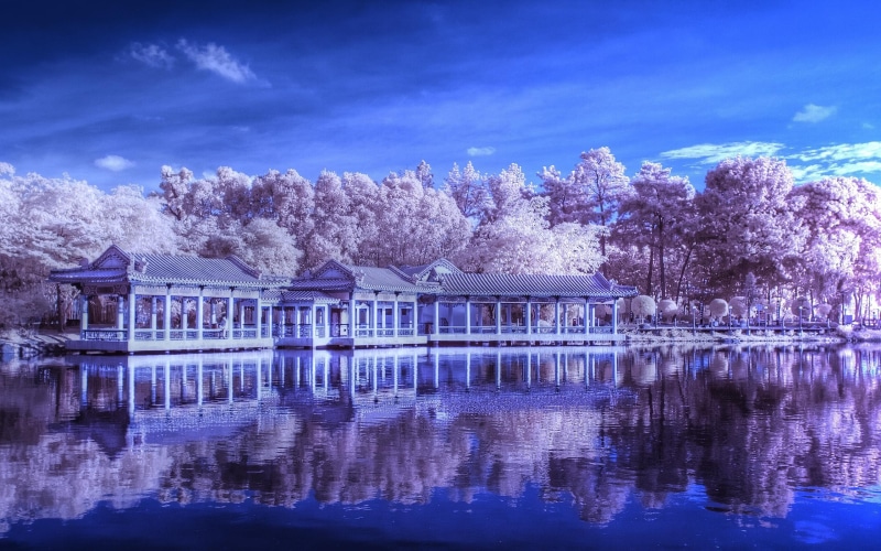 infrared, light, 3d and abstract, beautiful, different, shedding, gardens, blues, 2K, lovely, singapore