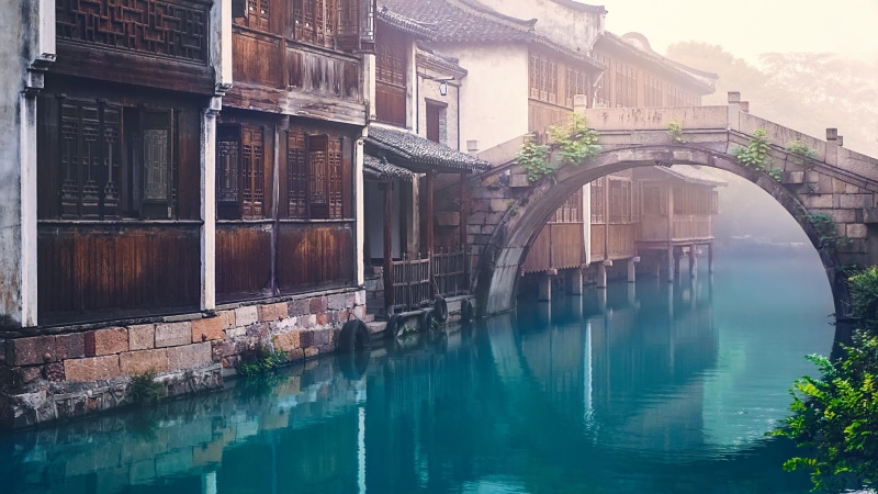 china, jiangnan, asia, 4K, jiaxing, footbridge, old bridge, canal, town, bridge