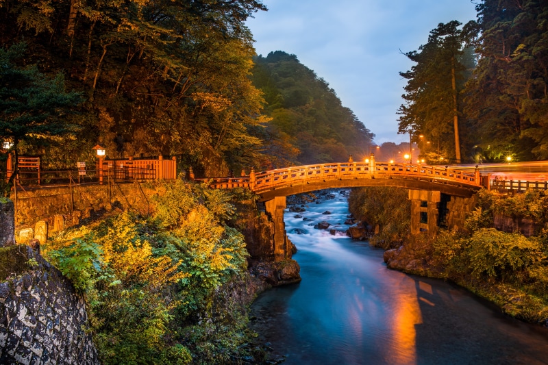 nikko, transportation, water, bridge, sky, footbridge, river, tree, flowing water, arch, shinkyo bus stop, scenics - nature, connection, arch bridge, nature