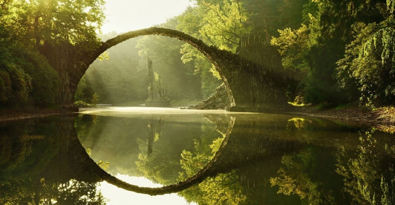 waterfront, tranquility, reflection lake, beauty in nature, landscape, photography, outdoors, 1080P, nature, scenics - nature, forest, tree, water, footbridge
