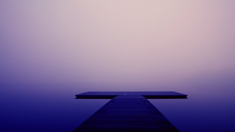 travel, pier, purple, silhouette, building, violet, 4K, wood, outdoors, architecture, white, blue, sky, beauty in nature, water, skyscraper, no people