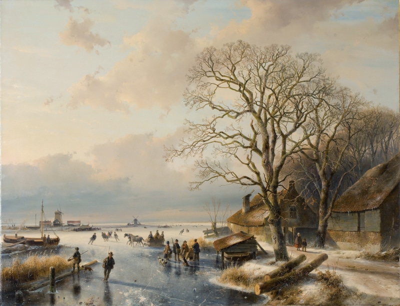 oil on canvas, artistry, body, day, near, painting, brown, scenics - nature, country, countryside, sky, cloud - sky, artistic, landscape, ice, sea, tree