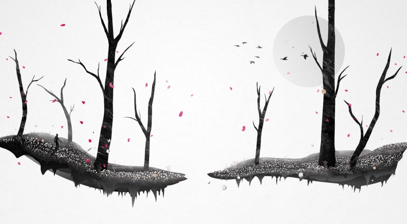 snow, illustration, White, outdoors, ink, nature, animal, animal themes, black color, tree, wall - building feature, plant, 2K, Vector Art, cold temperature