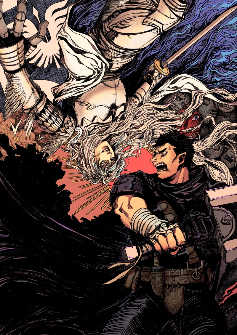 5K, Berserk, fan art, Griffith, fantasy art, anime, Black Swordsman, Guts