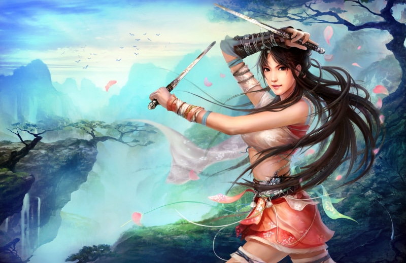2K, online, hero, Girls, Asian, swordsman, 3513x2280 px, fantasy, girl, mmo, warrior, WuXia, samurai, rpg, martial, kung, action, Fighting, Heroes, poster