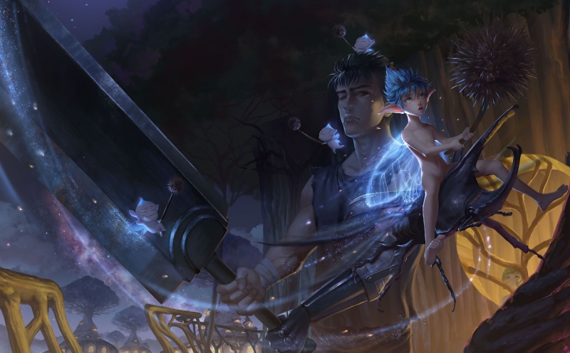 anime, fantasy art, Berserk, Black Swordsman, Guts, fan art, 1080P