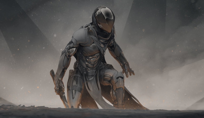 architecture, game, science fiction, sword, sky, nature, body, outdoors, no people, warrior, 1080P, snowing, male likeness, holding, armor