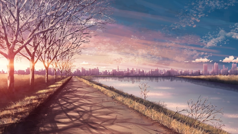 scenery, river, anime, trees, 720P