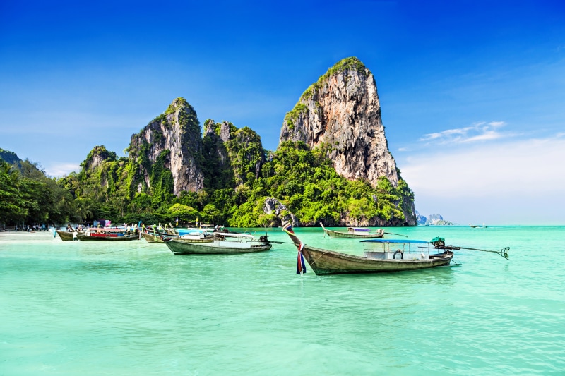 nautical Vessel, beach, journey, thailand, day, beauty In Nature, travel, tourism, turquoise colored, longtail, sand, trees, sea, lagoon, landscape, famous Place