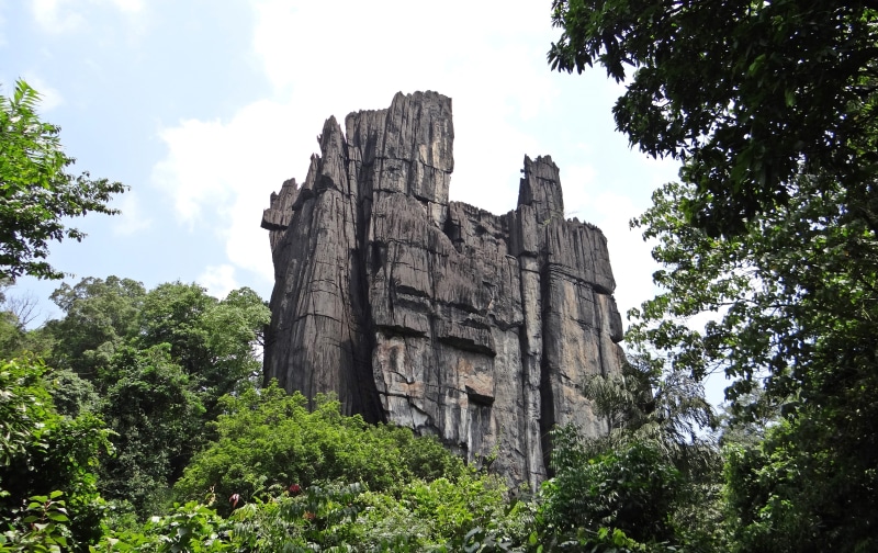 erosion, beauty in nature, limestone, sky, geological, architecture, day, solid, nature, karnataka, formation, low angle view, tranquility, landscape, plant