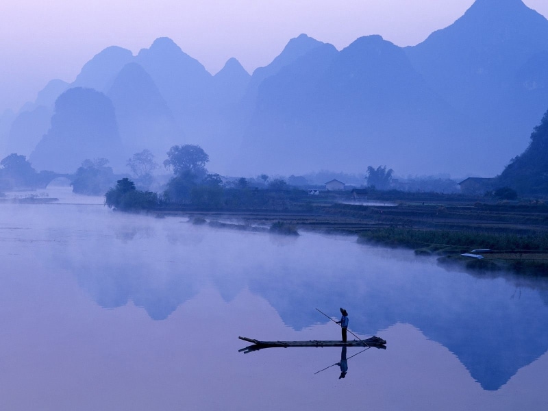outdoors, li River, 720P, mountain, sunrise - Dawn, sky, china - East Asia, east Asian Culture, yangshuo, guangxi Zhuang Autonomous Region - China, idyllic
