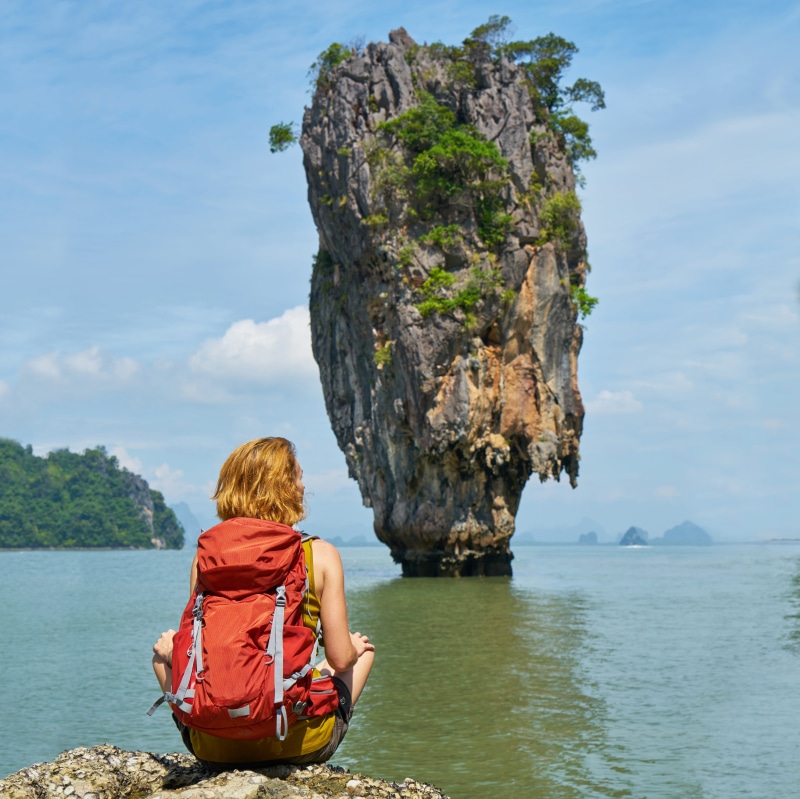 forest, asia, leisure activity, one person, backpacker, looking at view, thailand, tree, offer, beauty in nature, phuket, see, tracking, short hair, advanture