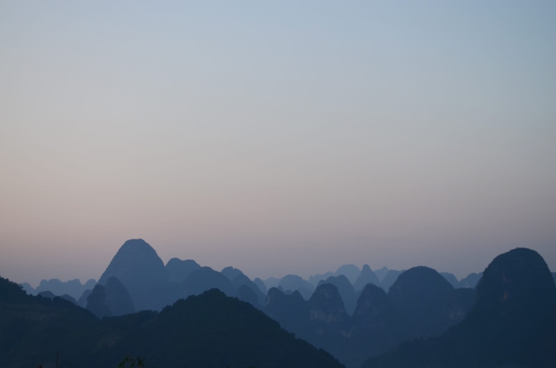 silhouette, chinese Culture, mountain line, dawn, travel, guilin, fog, horizon, mountain silhouette, asia, guangxi Zhuang Autonomous Region - China, gradient