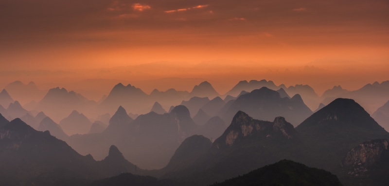 mountains, lace, nature, landscape, 1080P, amber, China, sky, mist, Guilin