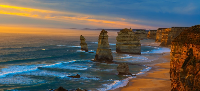 stacks, sea, ocean, the, great, victoria, twelve, coastline, road, 5K, limestone, sunset, australia, apostles