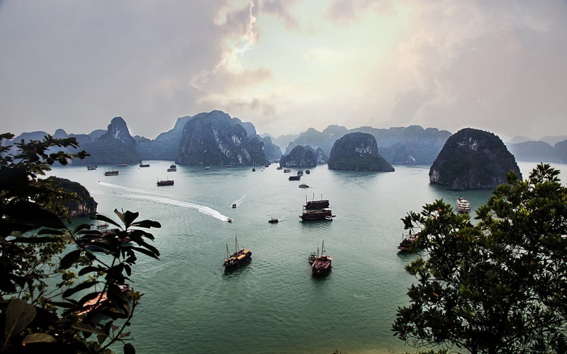 sailboat, 1080P, mountain, trees, nature, idyllic, plant, Vietnam, island, sea, brown, no people, scenics - nature, outdoors, yacht, limestone, mode of transportation