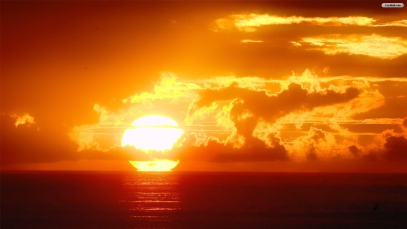 1080P, Sun, sunset, landscape, horizon, orange sky, skyscape