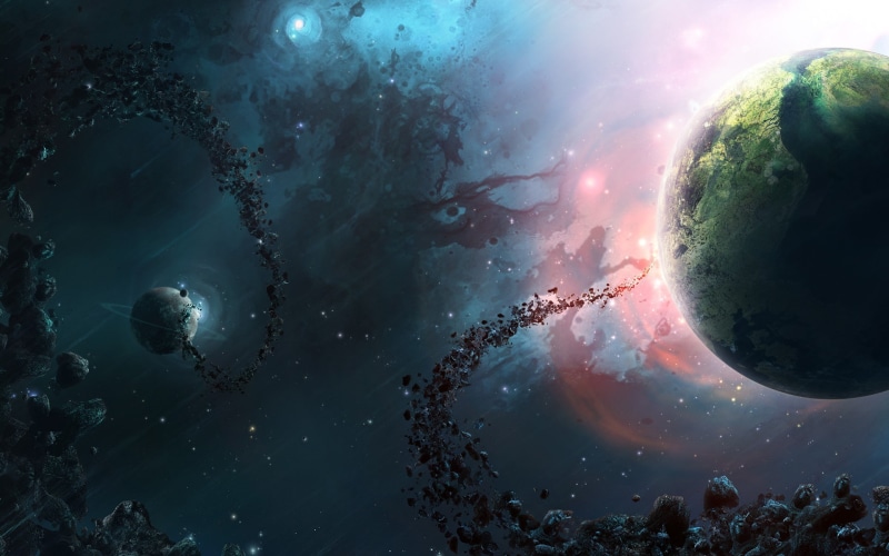 astronomy, surreal, tranquility, nature, stars, beauty in nature, lens flare, outdoors, digital composite, space, art, tree, cloud - sky, planet earth
