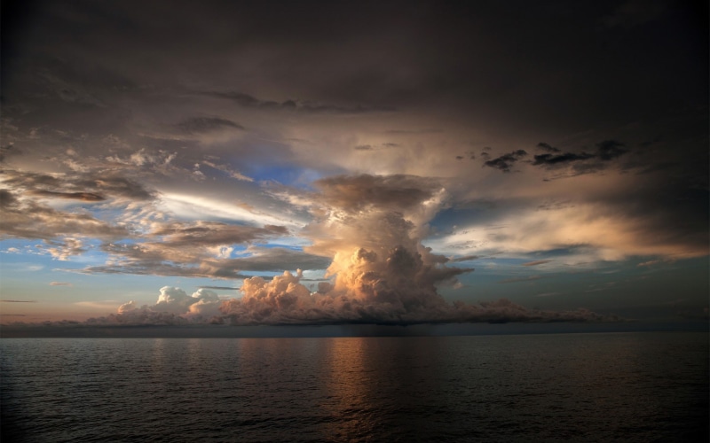 skyscape, sea, nature, clouds, storm, 1080P