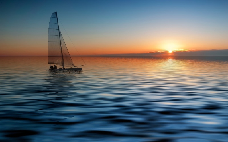 sailing ship, 1080P, ocean, water, sky, sail boat, sailboat, landscape, tranquil scene, sea, silhouette, horizon over water, tranquility, nautical vessel