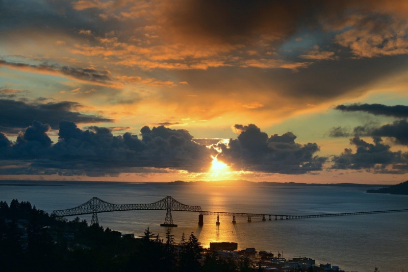 1080P, sunset, resolution, pictures, sunrise - sunset, bridge, clouds, sun, bay, high