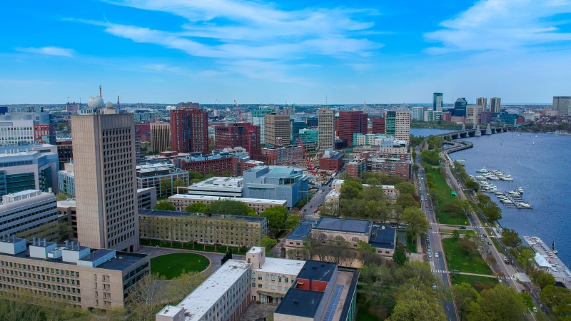 building exterior, residential district, apartment, no people, charles river, building, nature, office building exterior, built structure, modern, cloud - sky