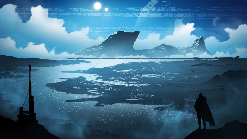 skyscape, illustration, artwork, nature, clouds, silhouette, Sun, fantasy art, digital art, sea, concept art, mountains, sky, 4K, landscape, blue, river