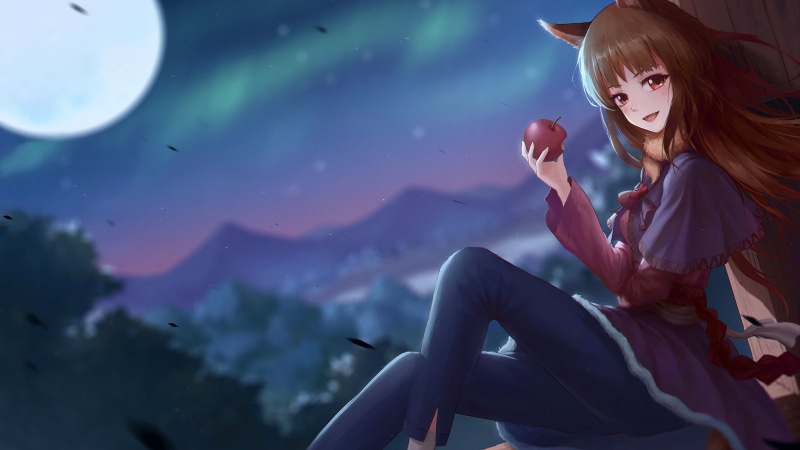 astronomy, fashion, lifestyles, Spice and Wolf, adult, sky, Horo (Spice and Wolf), real people, long hair, Okamimimi, hairstyle, full length, young women