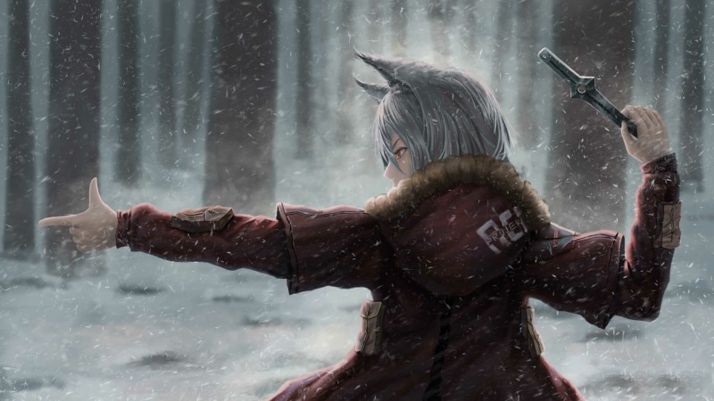 Animal Ears, Arknights, White Hair, Snow, 1080P, Video Game, Knife