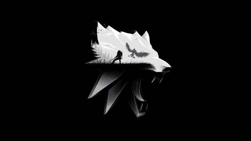 medal, The Witcher 3 Wild Hunt, sword, fangs, fight, witcher, Gwynbleidd, The wicther 3, 4K, white wolf, The Witcher 3, wolf, mountain, battle, Griffin