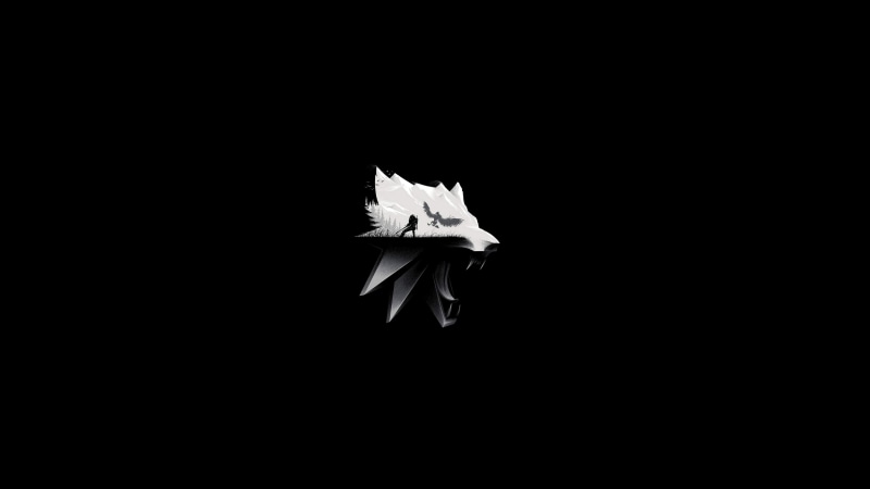 artwork, white, 4K, black, minimalism, wolf, digital art, video games, The Witcher, PC gaming